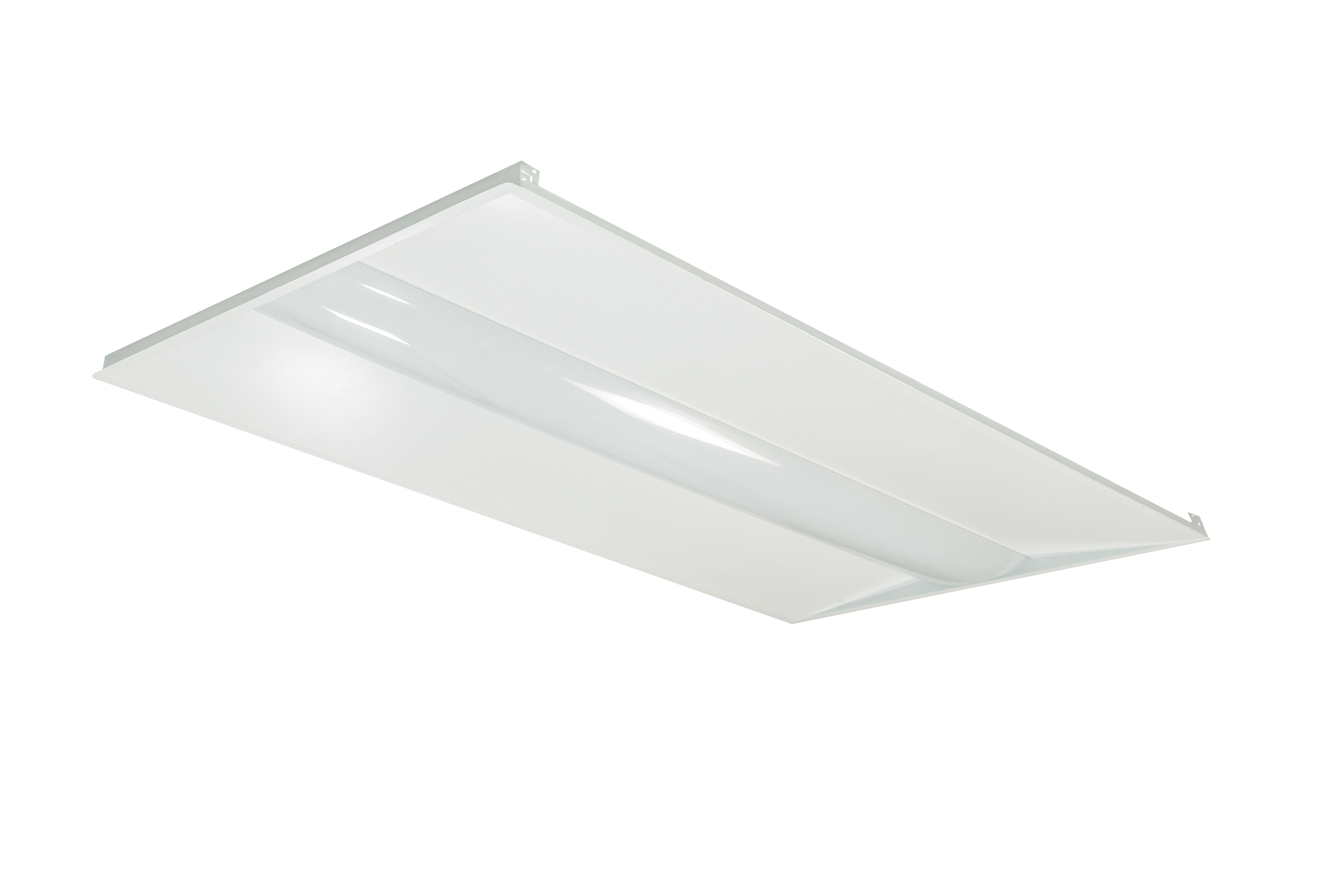 Greenervolts 2x4 LED troffer lights with a white frame. Features adjustable power (20W-40W) and selectable color temperature (3500K, 4000K, 5000K). Provides uniform 110-degree light dispersion, 0-10V dimmability, and optional emergency backup. Ideal for office and industrial environments with tile or grid ceilings.