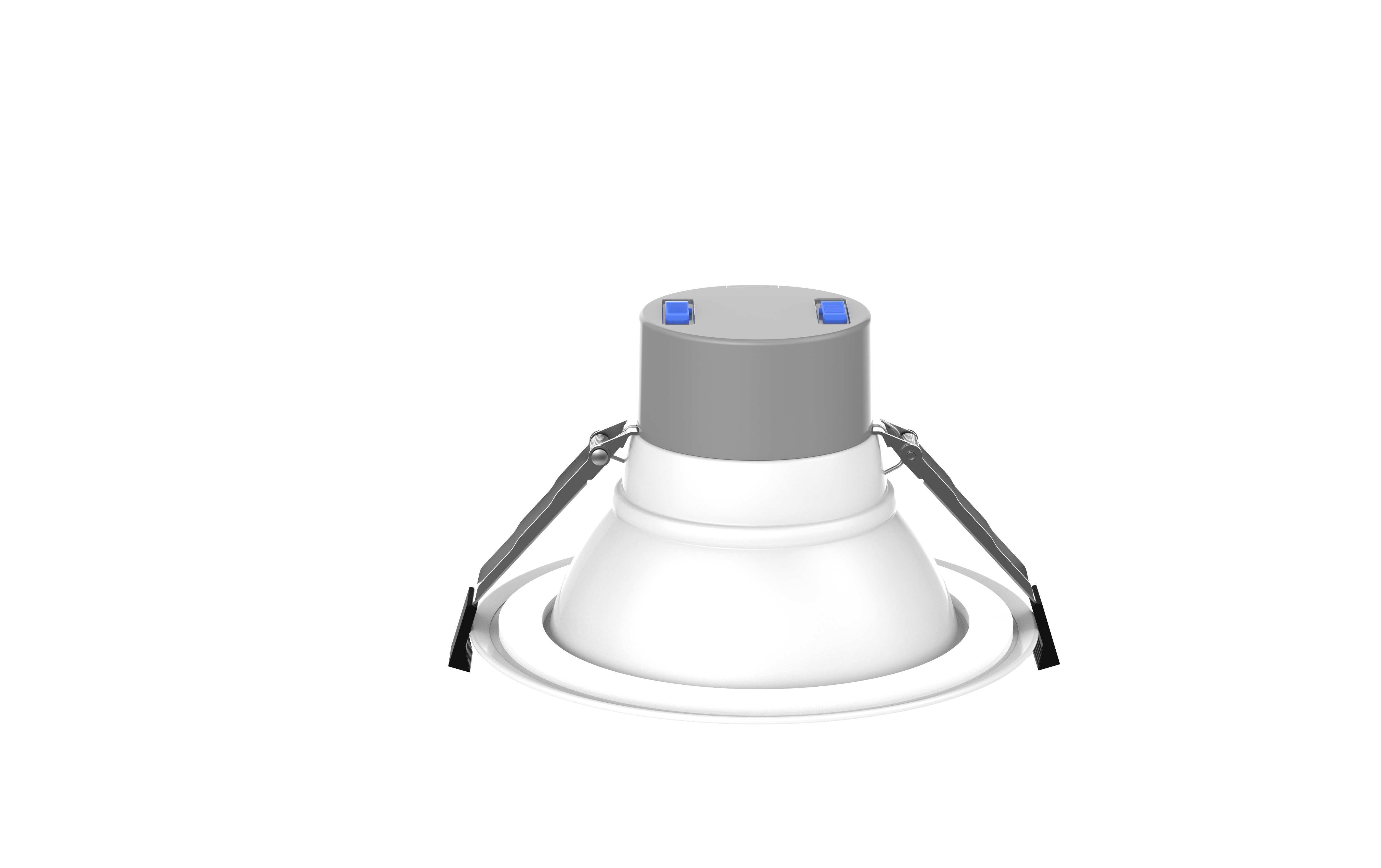 GV FlexCan 6-inch recessed can light with a white aluminum trim. Features adjustable power (6W-16W) and selectable color temperature (2700K-5000K). Offers 80-degree beam angle, high CRI, and 0-10V dimmable functionality. Suitable for commercial applications with an IP54 rating for damp locations. Recessed can lights are also known as disc lights and high hats.