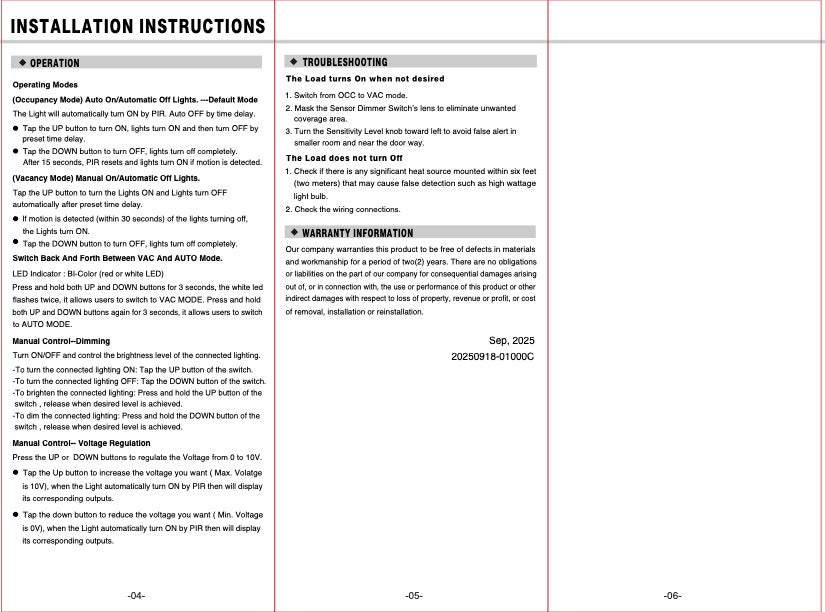 Occupancy and Dimmer Wall Switch