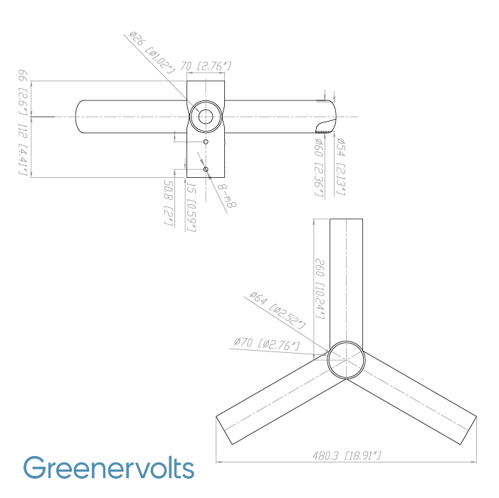 GV Spoke Bracket with 3 Horizontal Arms at 120 Degrees