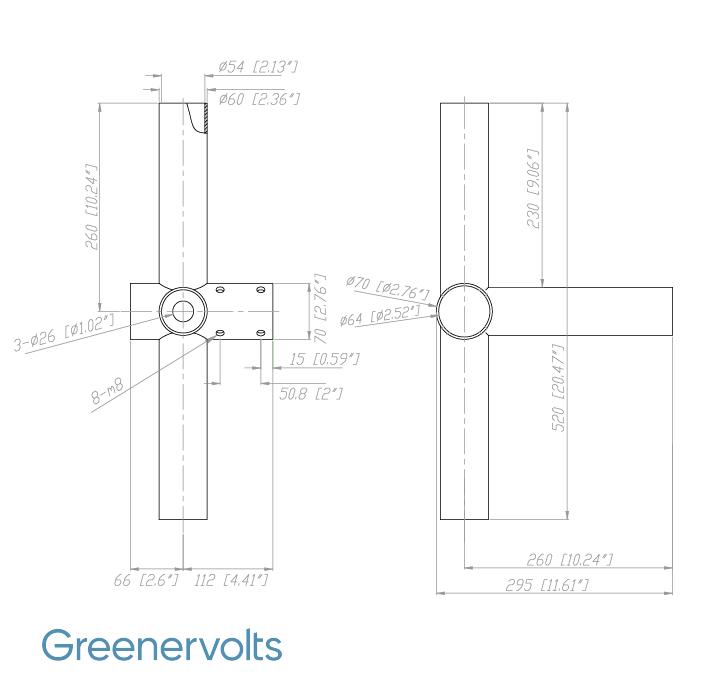 GV Spoke Bracket with 3 Horizontal Arms at 90 Degrees