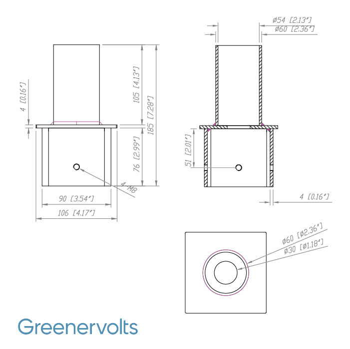 GV Tenon Adapter for 4 in. Square Poles