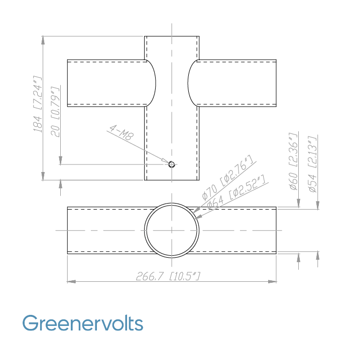 GV Tenon Adapter with 2 Horizontal Tenons at 180 Degrees