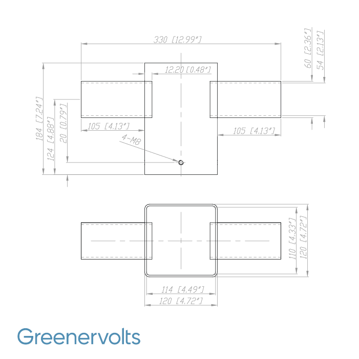 GV Tenon Adapter with 2 Horizontal 180 Degree Tenons for 4 in. Square Poles