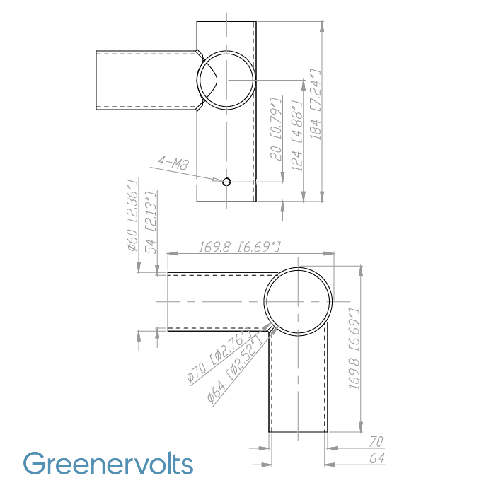 GV Tenon Adapter with 2 Horizontal Tenons at 90 Degrees