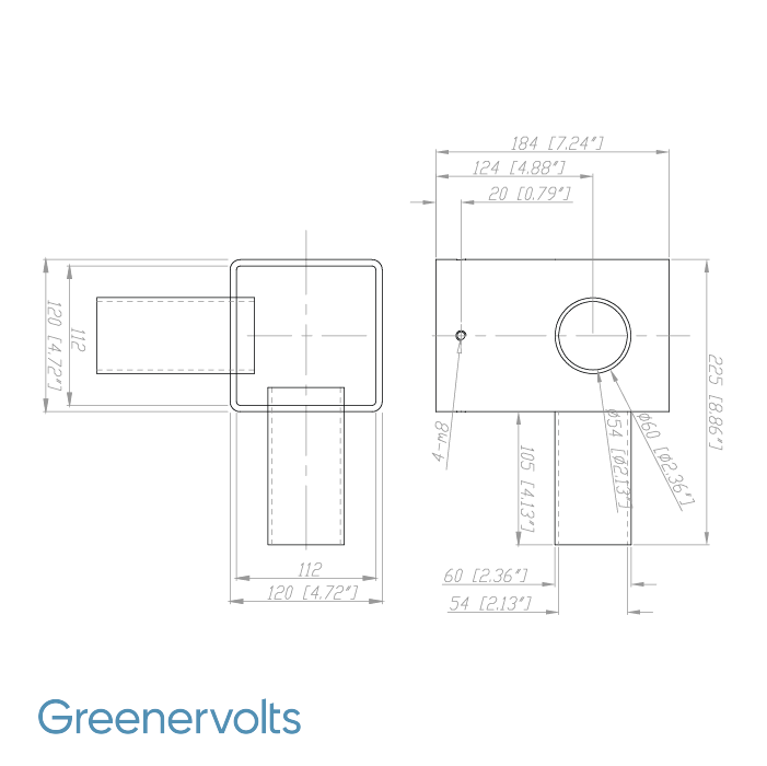 GV Tenon Adapter with 2 Horizontal 90 Degree Tenons for 4 in. Square Poles