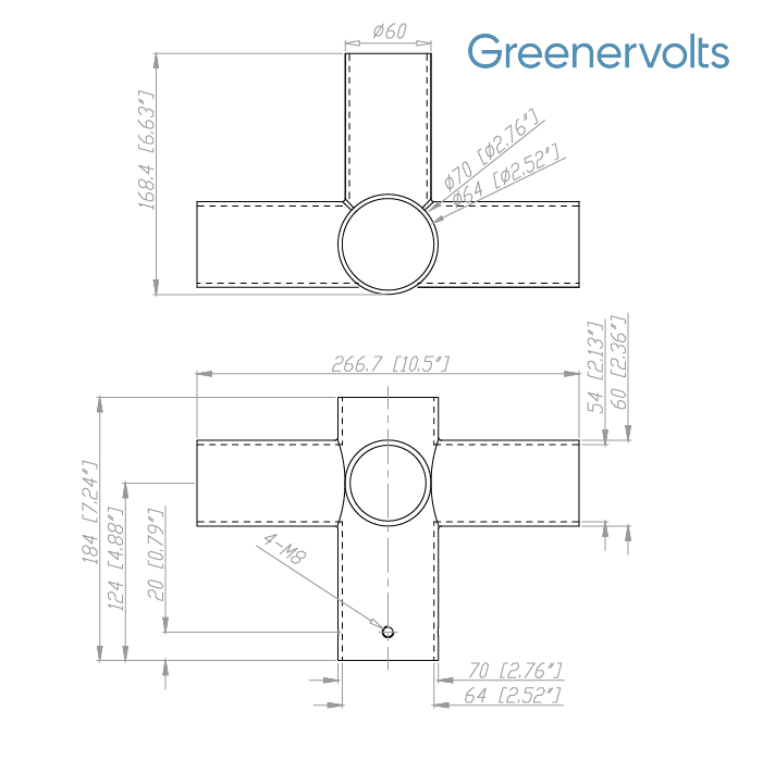 GV Tenon Adapter with 3 Horizontal Tenons at 90 Degrees
