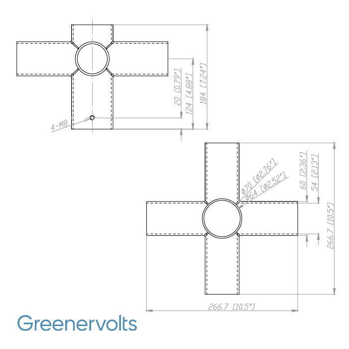 GV Tenon Adapter with 4 Horizontal Tenons at 90 Degrees