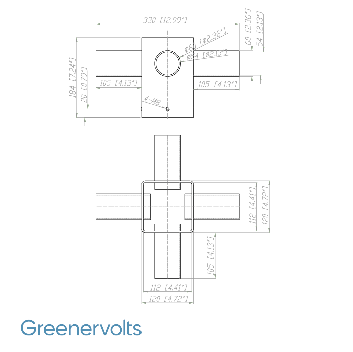 GV Tenon Adapter with 4 Horizontal 90 Degree Tenons for 4 in. Square Poles